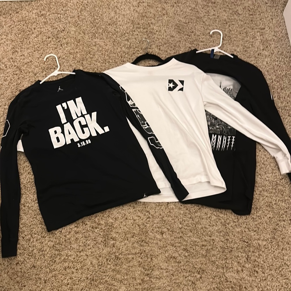 3 Adult Small Long Sleeve Shirts, Jordan, Converse, and H&M!